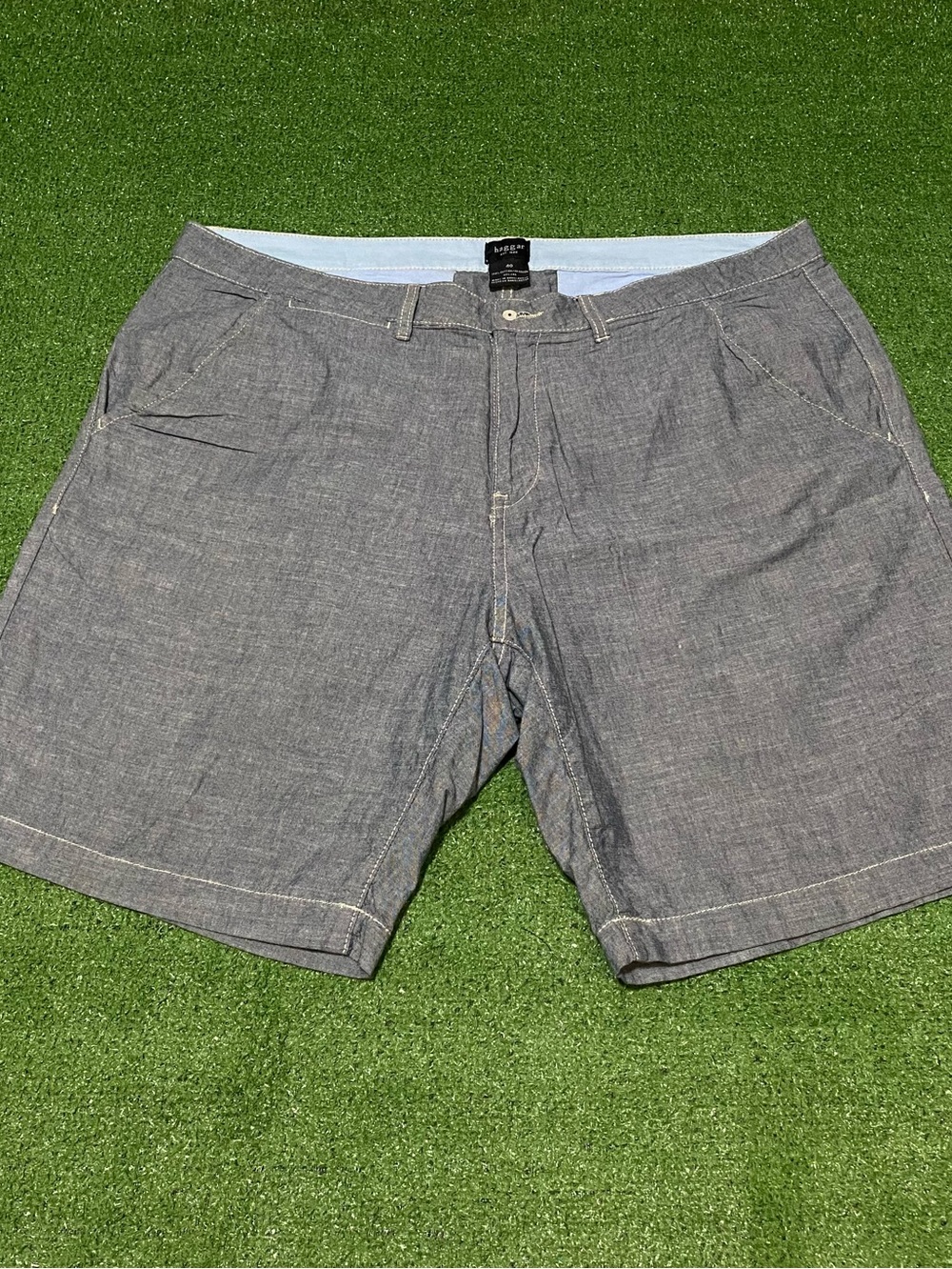 Haggar Mens Chambray Shorts Size 40 Blue Cotton Summer Chino Shorts